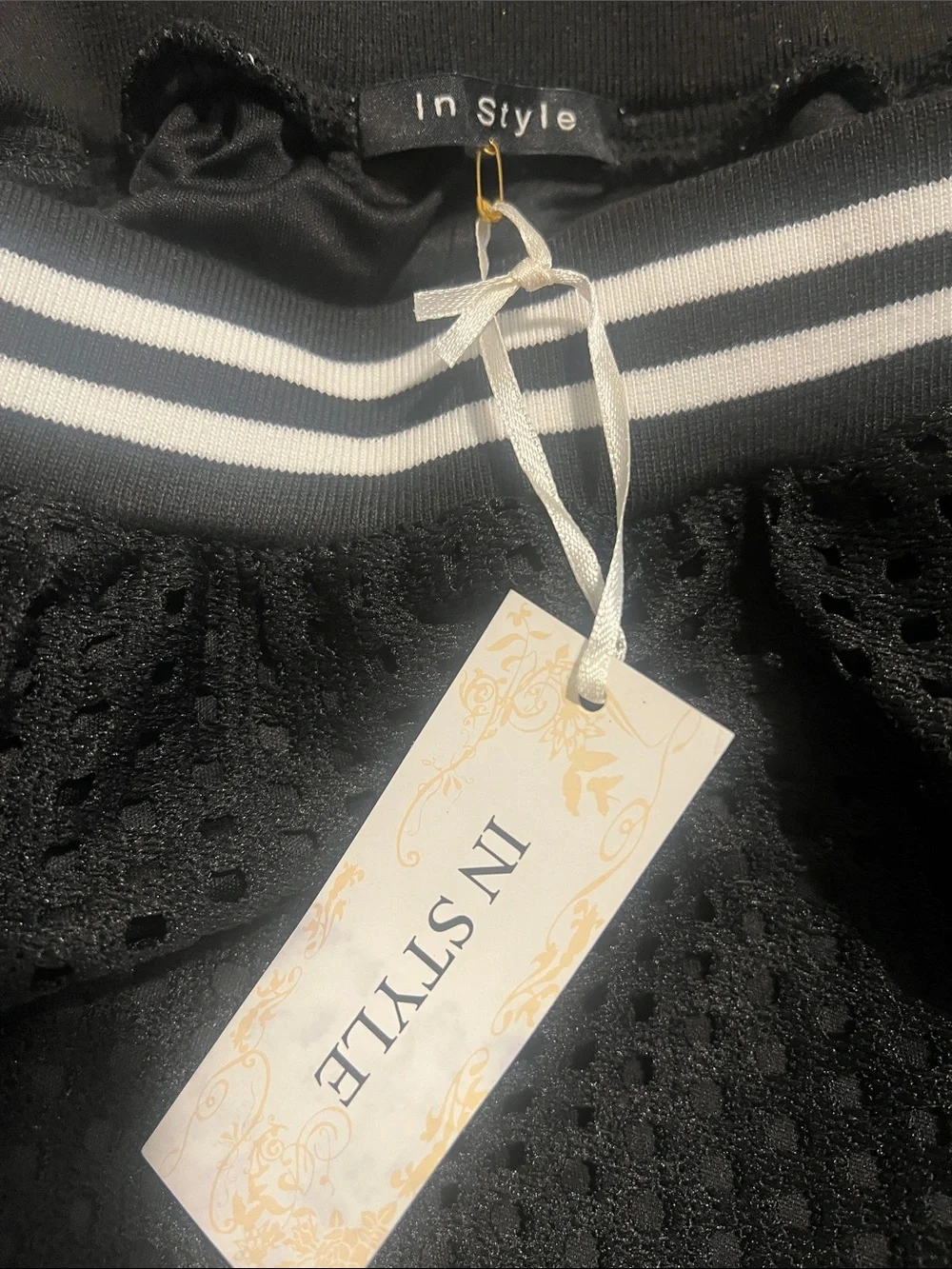 Black Eyelet A-Line Skirt with Striped Elastic Waistband